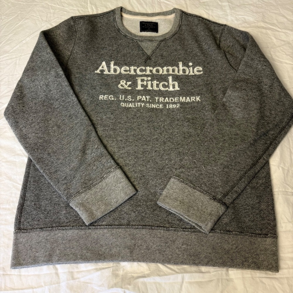 Abercrombie & Fitch Mens Gray Embroidered Logo Fleece Crewneck Sweatshirt Small
